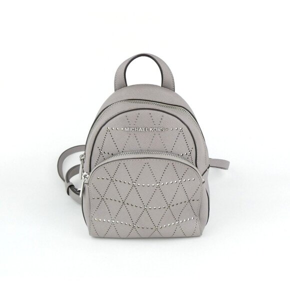 Michael Kors Abbey Gray Silver Perforated Leather Mini Backpack - Picture 1 of 16